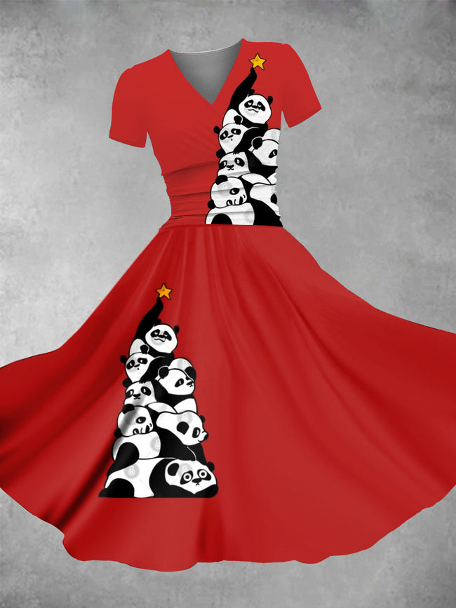 Christmas Panda Print Maxi Dress