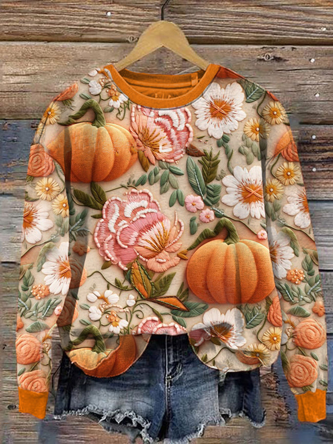 Women's Thanksgiving Pumpkin Print Sweatshirt