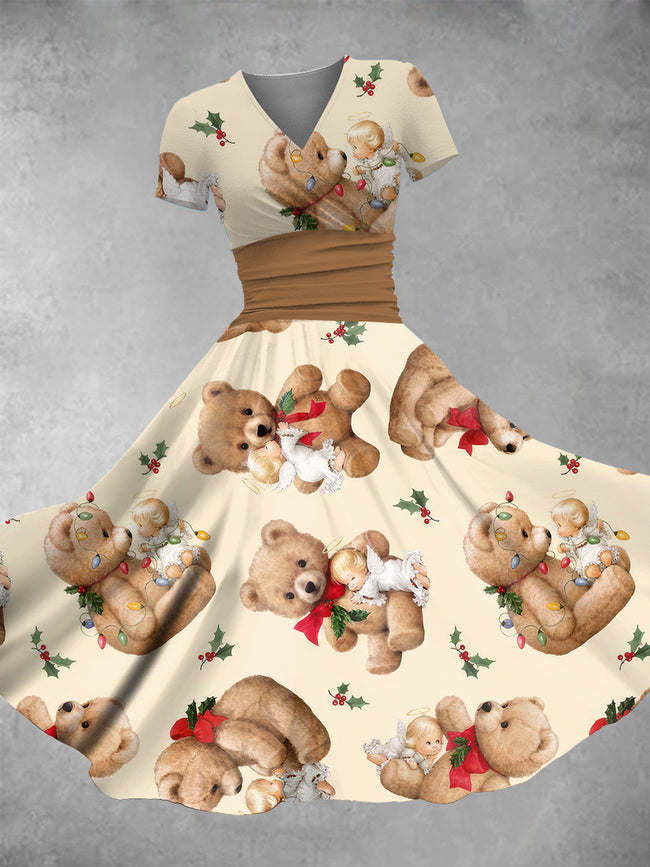 Women's Cute Teddy Bear Print Maxi Dress