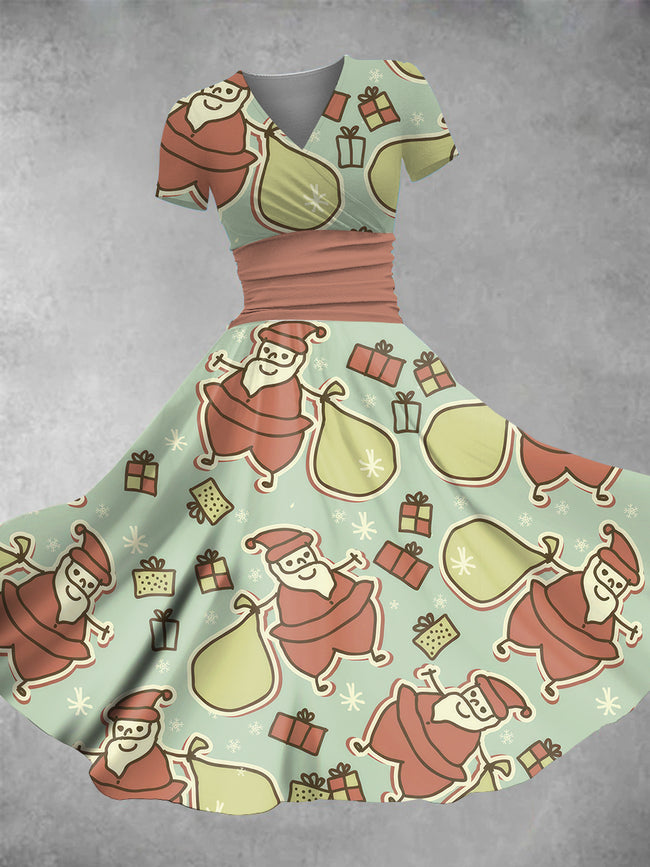 Women's Christmas Cartoon Santa Print Maxi Dress