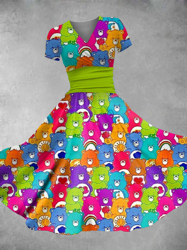 Women's Colorful Bear Print Maxi Dress