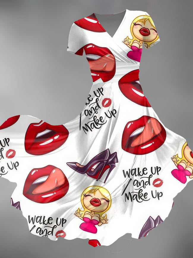 Women's Valentine's Day Make up Print Maxi Dress