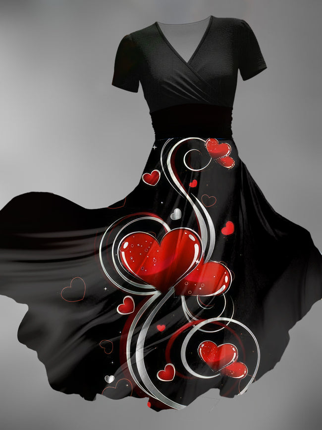 Women's Valentine's Day Branch Print Maxi Dress