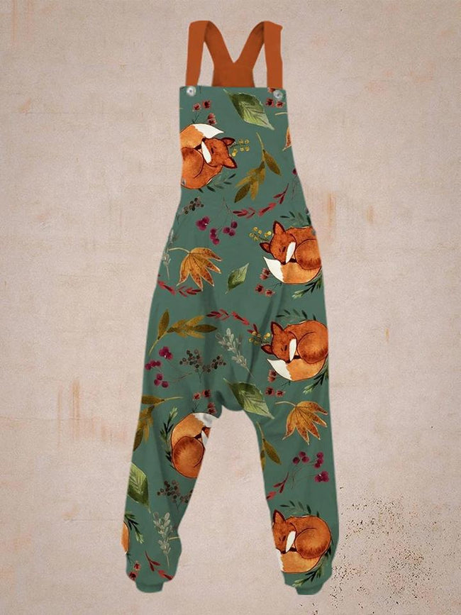 Women's Fox Print Sleeveless Harem Jumpsuit