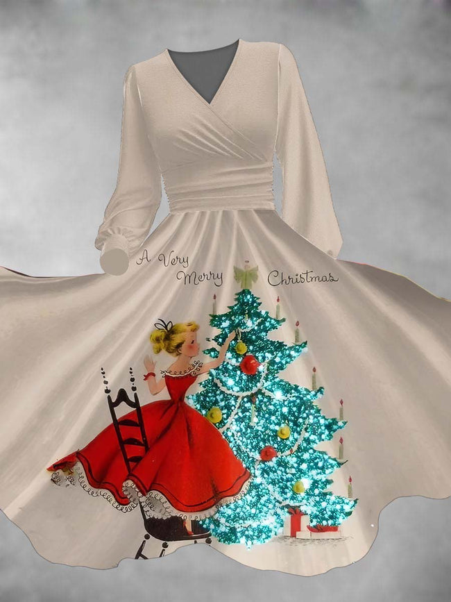 Women's Christmas Tree Long Sleeve Maxi Dress