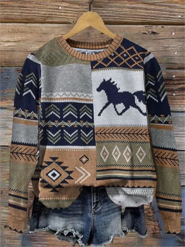Women's Vinatge Horse Printed Sweater