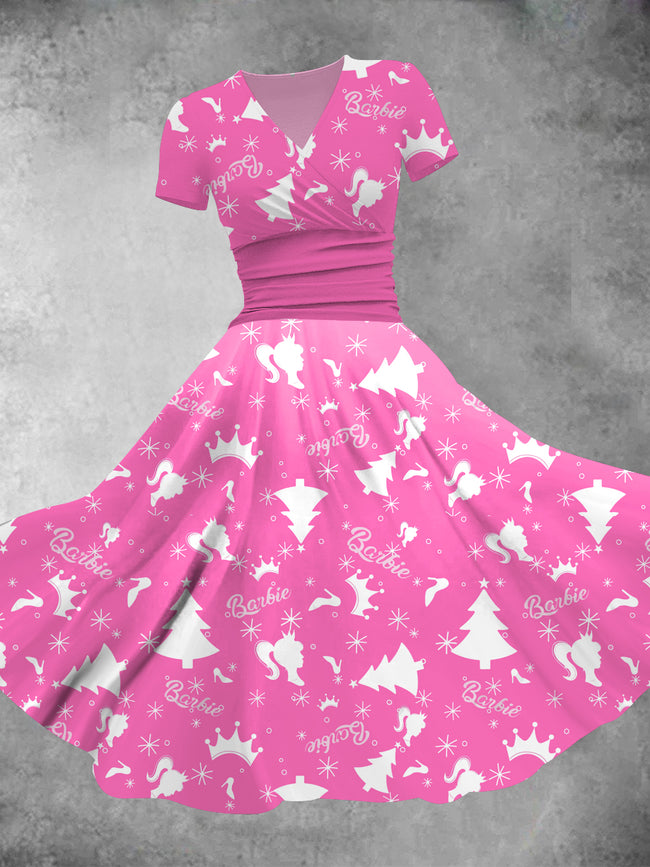 Women's Christmas Barbie Print Maxi Dress