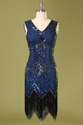 Vintage 1920s Blue Sequins Flapper Dress