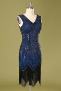 Vintage 1920s Blue Sequins Flapper Dress