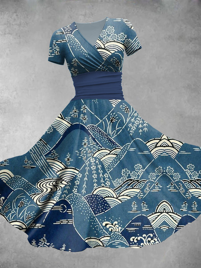 Women's Vintage Ukiyoe Print Maxi Dress