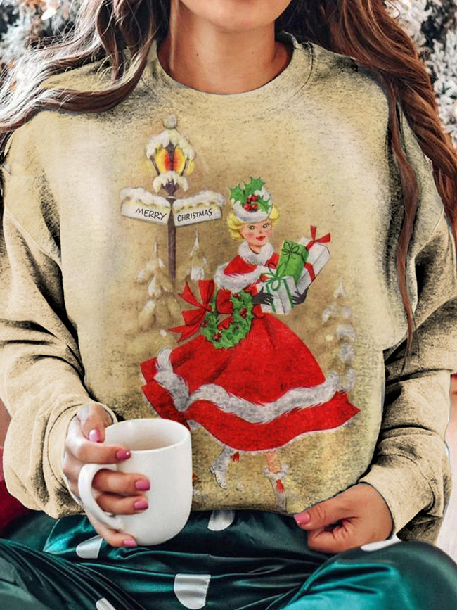 Christmas Girl Crew Neck Long Sleeve Top