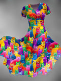 Women's Colorful Cat Print Maxi Dress