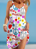 Peace Love Floral Print Sleeveless Dress