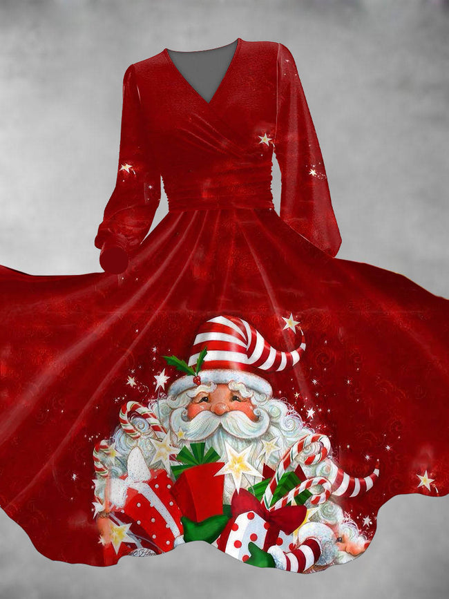 Women's Santa Claus Print Long Sleeve Maxi Dress