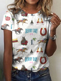 Women's Derby Horses Print Crew Neck T-Shirt