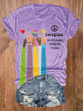 Retro Hippie Imagine All The People Living Life In Peace Print Shirt
