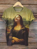 Funny Mr. Bean And The Mona Lisa Art Pattern Print T-shirt