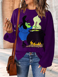 Witch Halloween Print Casual Knit Pullover Sweater