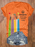 Retro Hippie Imagine All The People Living Life In Peace Print Shirt