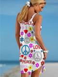 Peace Love Floral Print Sleeveless Dress