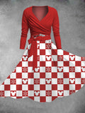 Women's Vintage Christmas Plaid Print Two-Piece Dress