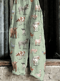 Women's Farm Animals Print Bib Trousers