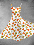 Women's Thanksgiving Pizza and Burgers Print Two-Piece Dress