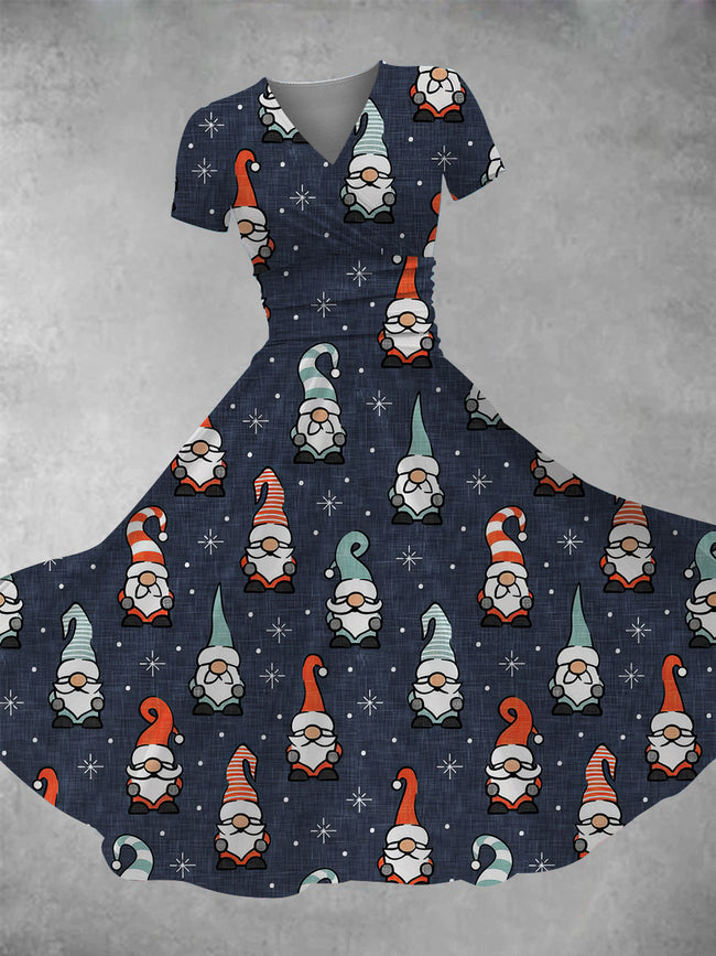 Women's Retro Christmas Christmas Gnome Print Maxi Dress