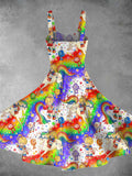 Vintage 1980s Rainbow Girl Print Backless Dress