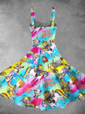 Vintage 1980s Rainbow Girl Print Backless Dress