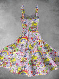 Vintage 1980s Rainbow Girl Print Backless Dress