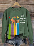 Retro Hippie Imagine All The People Living Life In Peace Print Sweatshirt