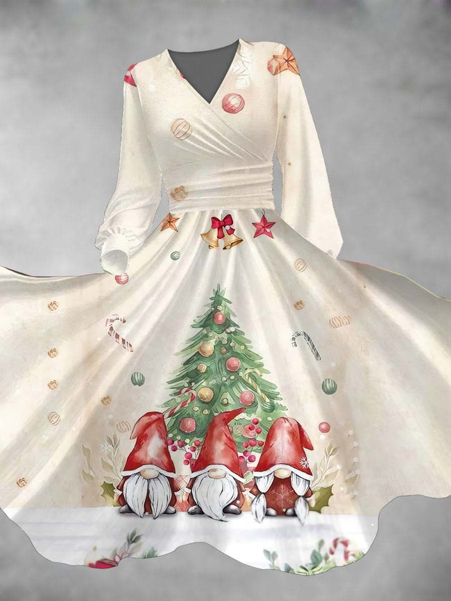Women's Christmas Snowy Dwarf Long Sleeve Maxi Dress