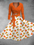 Women's Thanksgiving Pizza and Burgers Print Two-Piece Dress