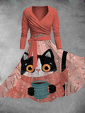Women's Cute Cat Print Two-Piece Dress