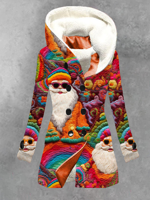 Women's Winter Colorful Santa Print Casual Fleece Track Jacket