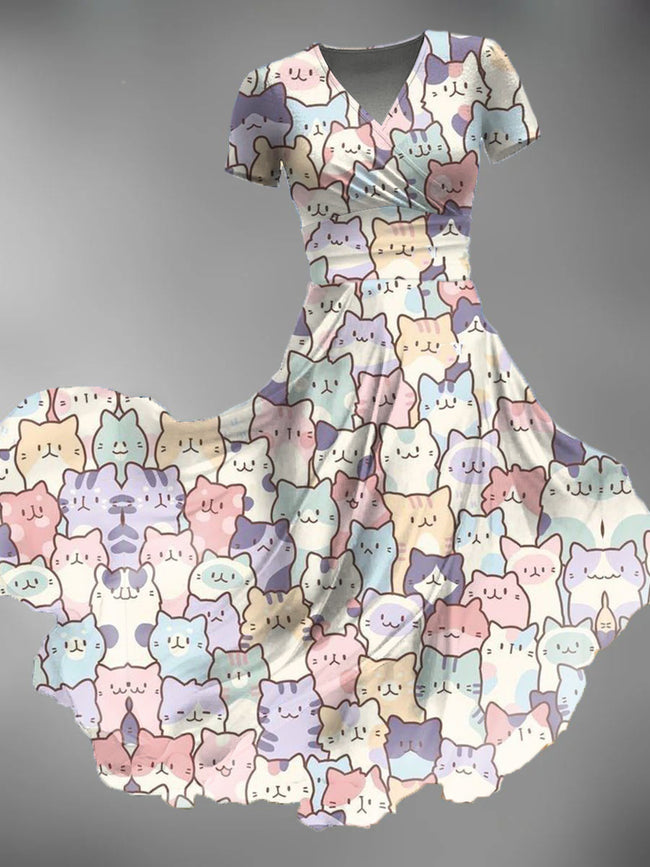 Women's Lovely Cat Print Maxi Dress