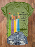 Retro Hippie Imagine All The People Living Life In Peace Print Shirt