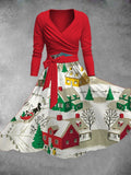 Women's Christmas Season Print Two-Piece Dress