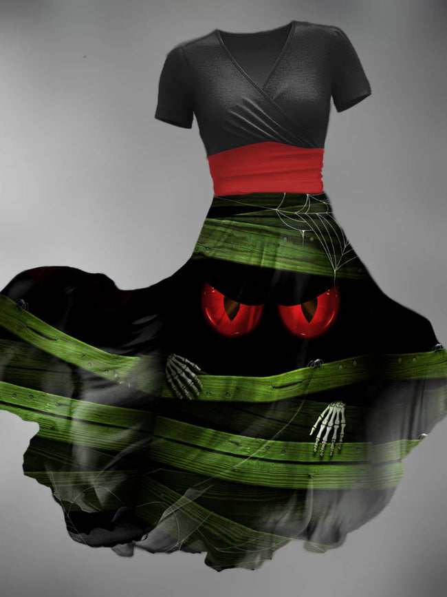 Women's Halloween Monster Print Maxi Dress