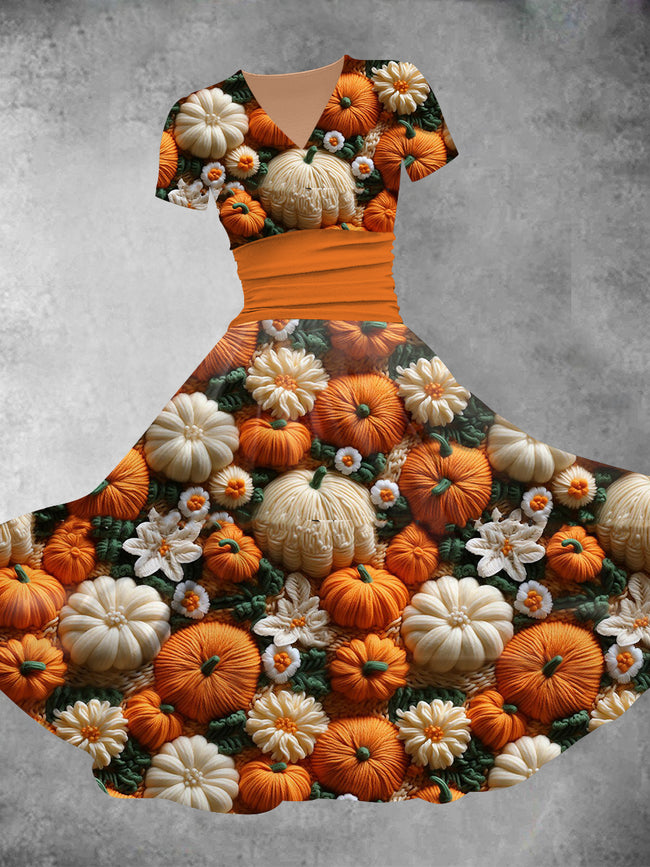 Women's Thanksgiving Pumpkin Print Maxi Dress