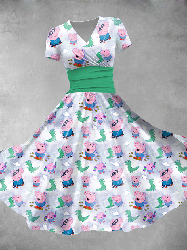 Women's Christmas Pig Print Maxi Dress