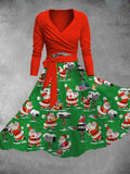 Santa Claus Print Two-Piece Dress