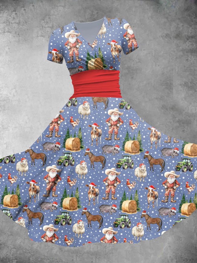 Women's Christmas Western Print Maxi Dress