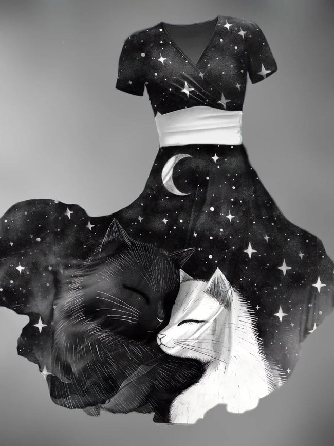 Women's Halloween Cat Print Maxi Dress