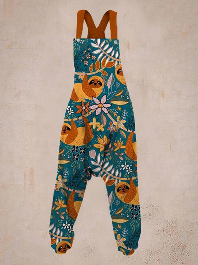 Women's Sloth Print Sleeveless Harem Jumpsuit