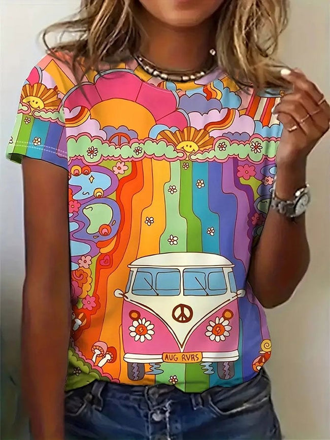 Buy 3 Get 10% OffWomen's Colorful Hippie Print Casual T-Shirt
