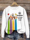 Retro Hippie Imagine All The People Living Life In Peace Print Sweatshirt