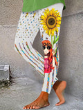 Buy 3 Get 10% OffWomen's Fun Hippie Peace Flag Sunflower Print Yoga Leggings