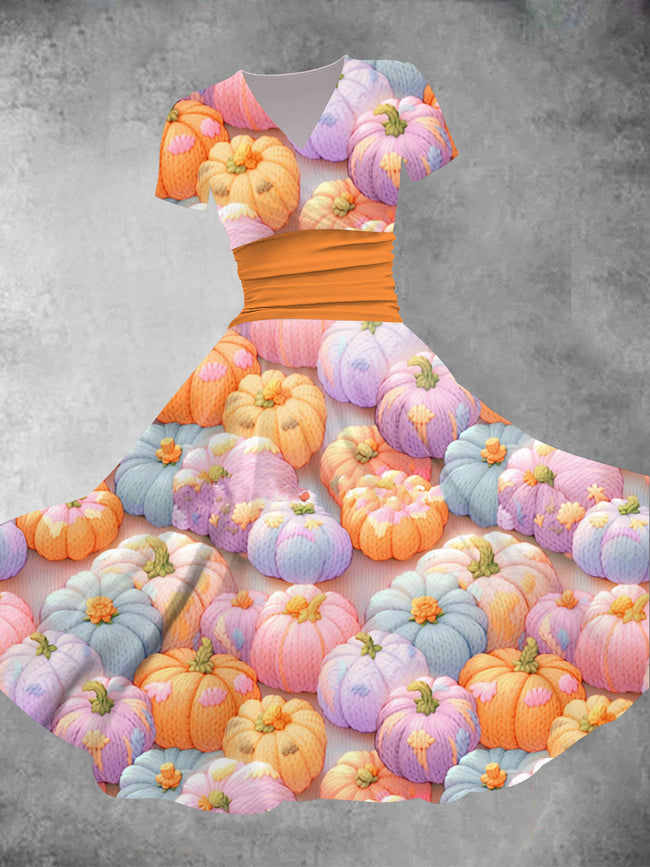 Women's Thanksgiving Pumpkin Print Maxi Dress